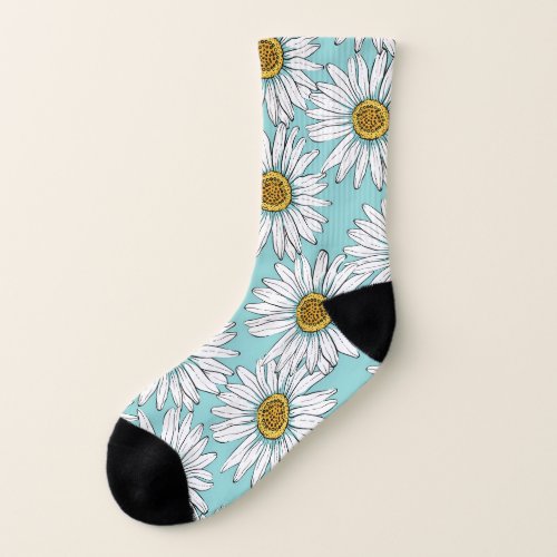 Blue Vintage Daisy Floral Pattern Socks