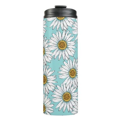 Blue Vintage Daisy Floral Pattern Thermal Tumbler