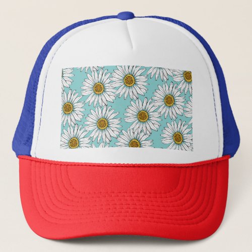 Blue Vintage Daisy Floral Pattern Trucker Hat