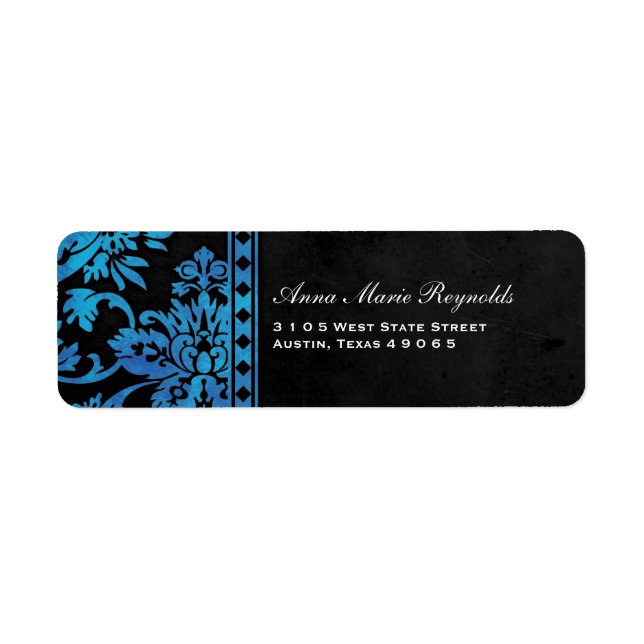 Blue Vintage Damask Lace Fancy Label (Front)