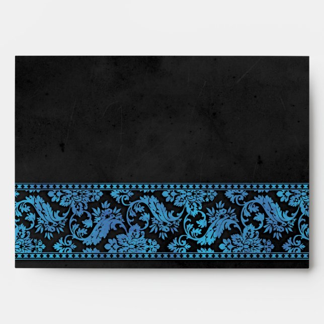 Blue Vintage Damask Lace Wedding Envelope (Front)