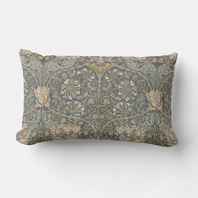 Blue Vintage Damask Lumbar Pillow (Front)