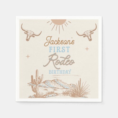 Blue Vintage Desert First Rodeo 1st Birthday  Napkins