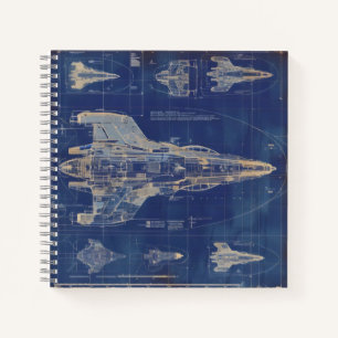 Blue Vintage Diagram Space Ship Notebook
