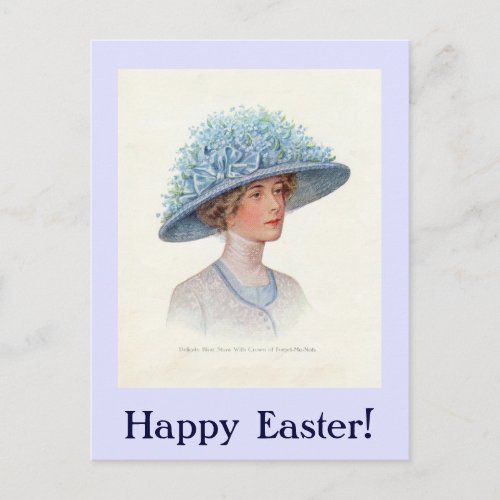Blue Vintage Easter Bonnet Postcard