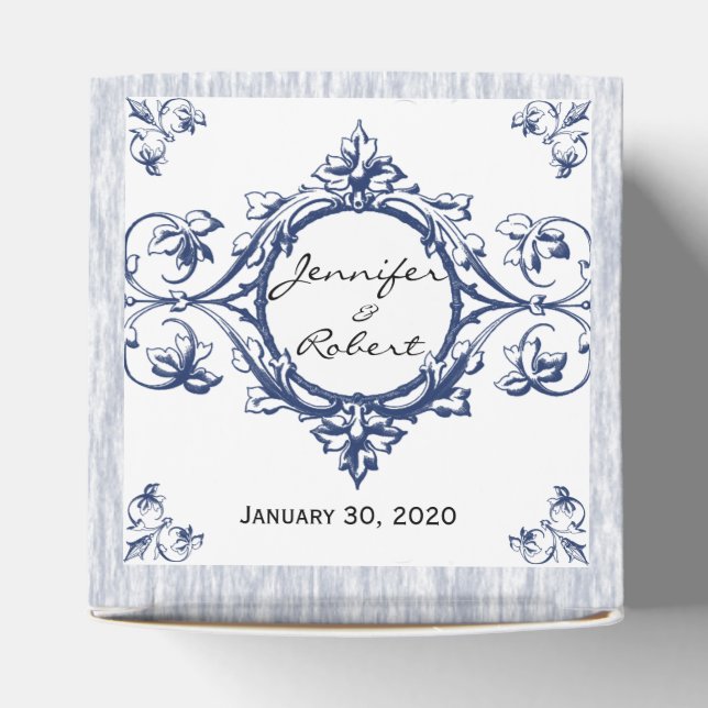 Blue Vintage Elegance Wedding Favor Box (Top)