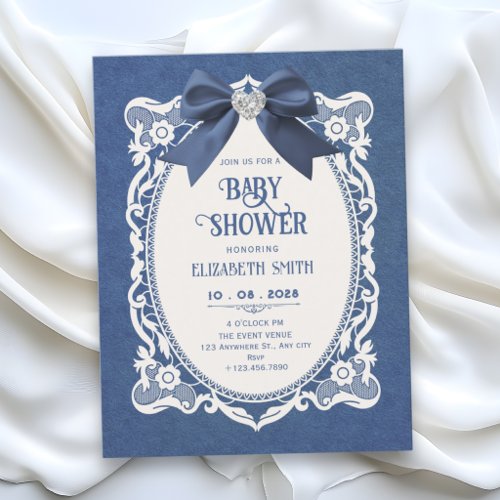 Blue vintage elegant baby shower invitation