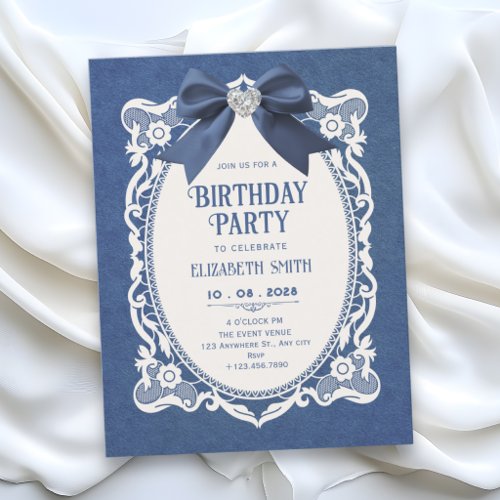 Blue vintage elegant birthday invitation