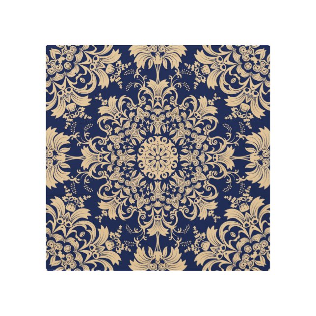 Blue Vintage: Elegant Seamless Pattern. Wood Wall Art (Front)