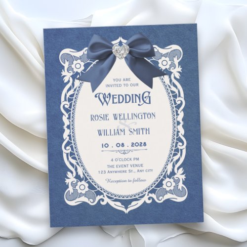 Blue vintage elegant wedding invitation