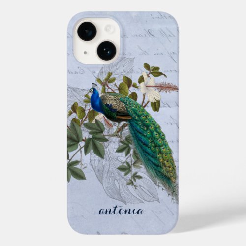 Blue Vintage Ephemera Peacock Floral Botanical Case_Mate iPhone 14 Case
