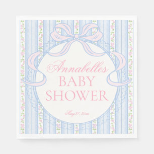 Blue Vintage Fancy Floral Baby Shower Dessert Napkins