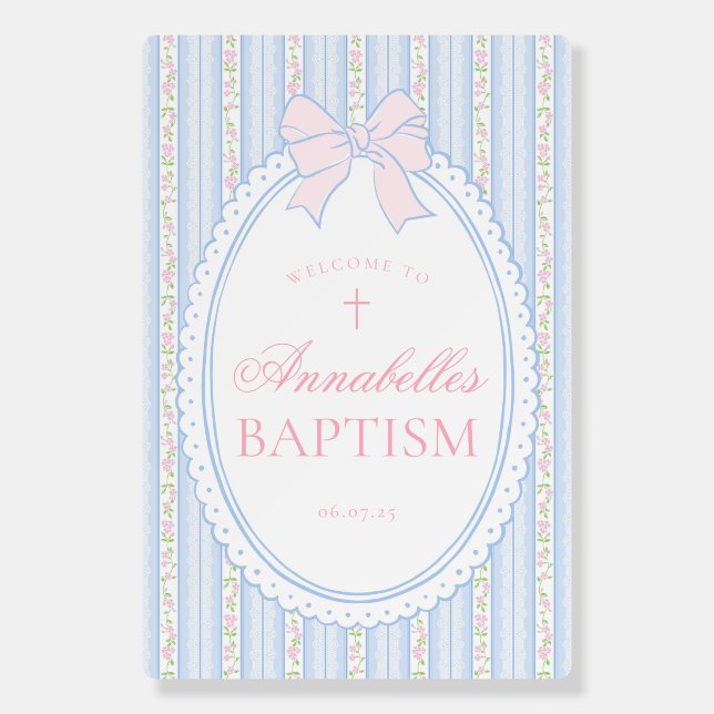 Blue Vintage Fancy Floral Baptism Welcome Sign (Front)