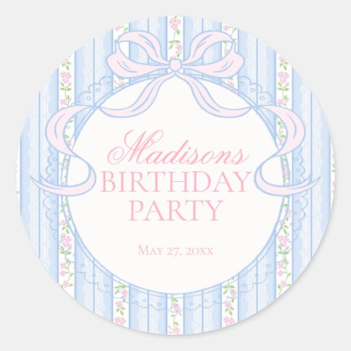 Blue Vintage Fancy Floral Birthday Circle Seal