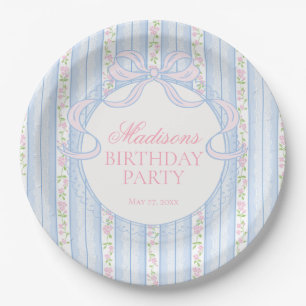 Blue Vintage Fancy Floral Birthday Party Paper Plates