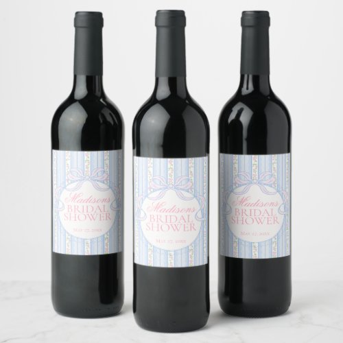 Blue Vintage Fancy Floral Bridal Shower Favors Wine Label