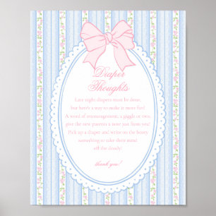 Blue Vintage Fancy Floral Diaper Thoughts Baby Poster