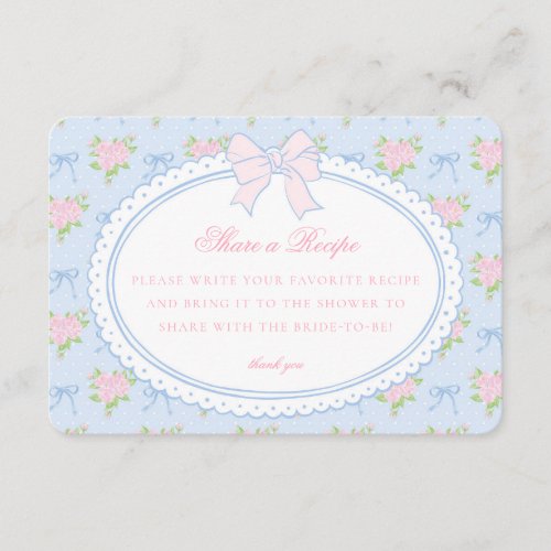 Blue Vintage Fancy Floral Share Recipe Enclosure Card