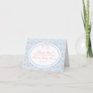Blue Vintage Fancy Floral Thank You Card 