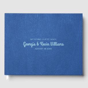 Blue vintage faux leather texture Guest Book