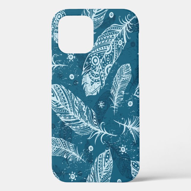 Blue vintage feather pattern Case-Mate iPhone case (Back)