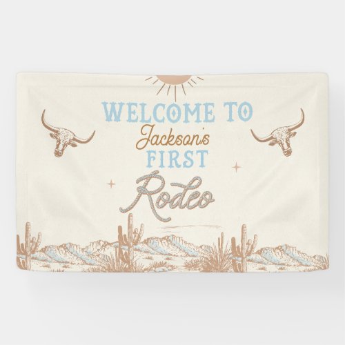 Blue Vintage First Rodeo 1st Birthday Welcome  Banner