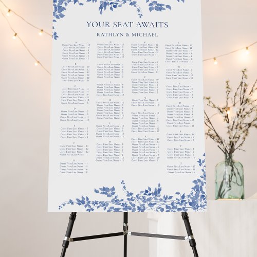 Blue Vintage Floral Alphabetical Wedding Seating Foam Board