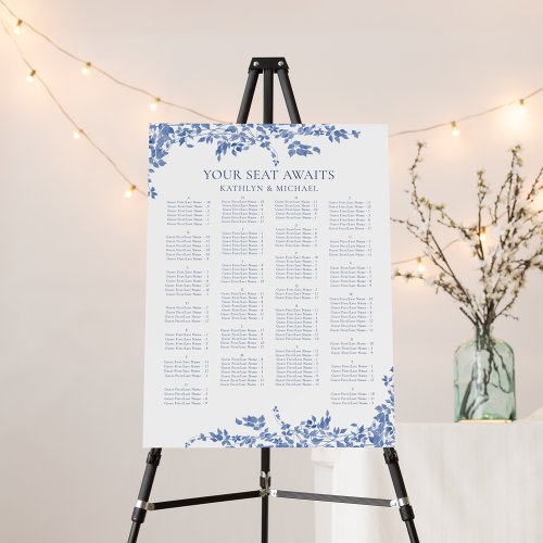 Blue Vintage Floral Alphabetical Wedding Seating Foam Board