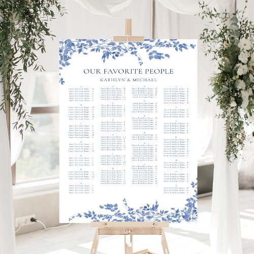 Blue Vintage Floral Alphabetical Wedding Seating Poster
