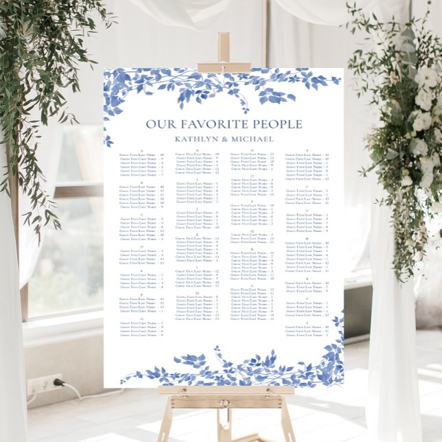 Blue Vintage Floral Alphabetical Wedding Seating Poster (Creator Uploaded)