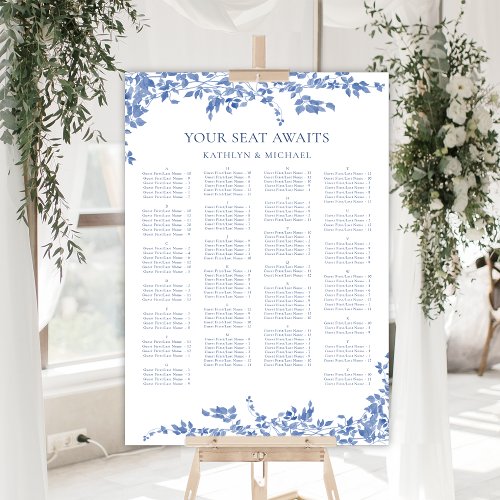 Blue Vintage Floral Alphabetical Wedding Seating Poster
