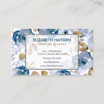Blue Vintage Floral Business Card by MG_BusinessCards at Zazzle
