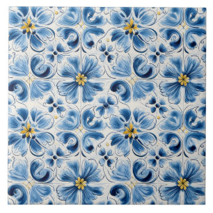 Blue Vintage Floral Ceramic Tile