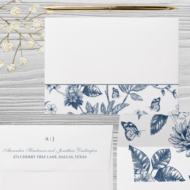 Blue Vintage Floral Chinoiserie Wedding Envelope (Creator Uploaded)