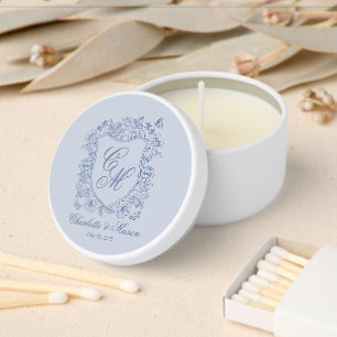 Blue Vintage Floral Crest Wedding Mini Candle Favors