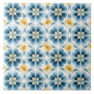 Blue Vintage Floral Elegant Ceramic Tile