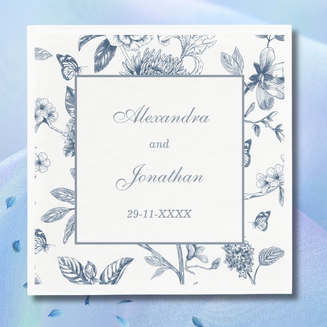 Blue Vintage Floral French Wedding Napkins (Creator Uploaded)