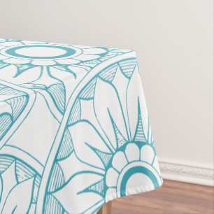 Blue Vintage Floral Medallion Pattern Tablecloth