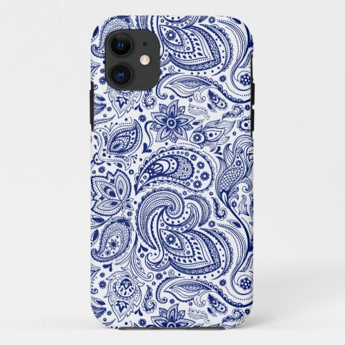 Blue Vintage Floral Paisley Pattern iPhone 11 Case