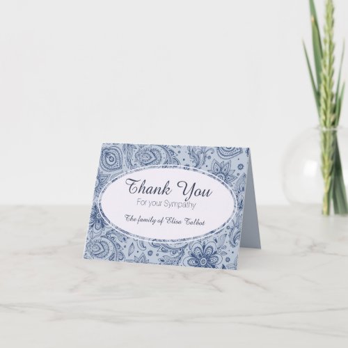 Blue Vintage Floral Pattern 2 Sympathy Thank You