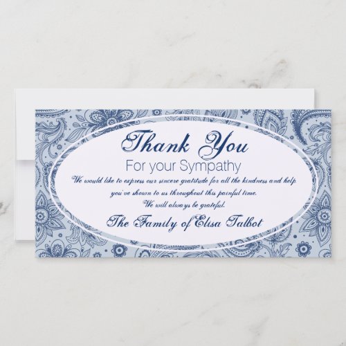 Blue Vintage Floral Pattern 2 Sympathy Thank You P