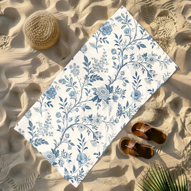 Blue Vintage Floral Pattern Beach Towel (Creator Uploaded)