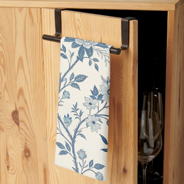 Blue Vintage Floral Pattern Kitchen Towel (Thirds Fold)