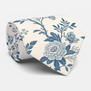 Blue Vintage Floral Pattern Neck Tie