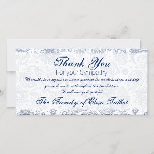 Blue Vintage Floral Pattern Sympathy Thank You P