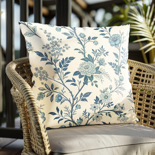Blue Vintage Floral Pattern Throw Pillow