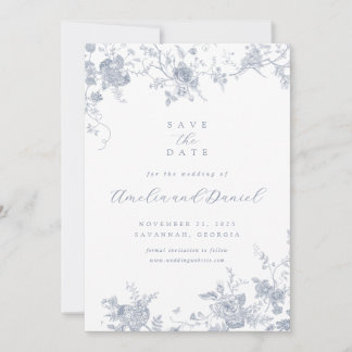 Blue Vintage Floral Save the Date Invitation