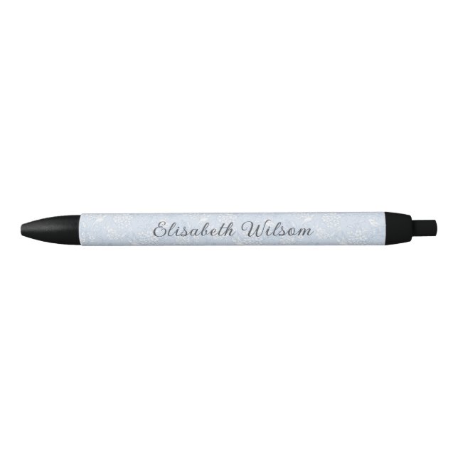 Blue Vintage Floral Script Name Monogram Pen (Front)