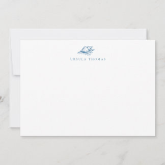 Blue Vintage Floral Shell Personalized Note Card