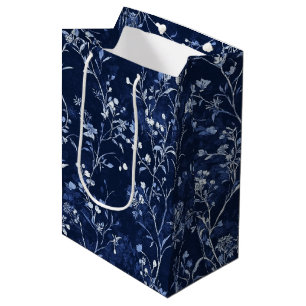 Blue Vintage Floral Toile Pattern (10) Medium Gift Bag